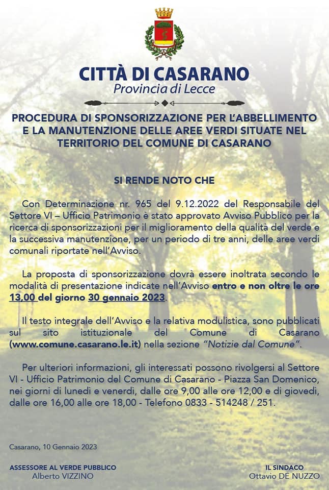Sponsorizzazione aree verdi