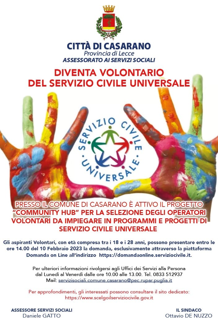Servizio Civile Universale con il progetto “Community Hub”
