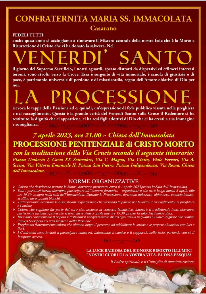 Processione Venerdì Santo: il manifesto ufficiale con le norme organizzative