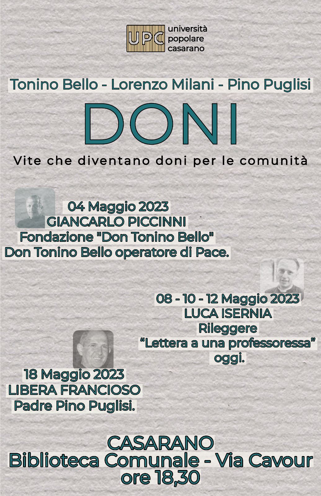 Al via DONI, serie di incontri dedicati a don Tonino, don Milani e don Puglisi
