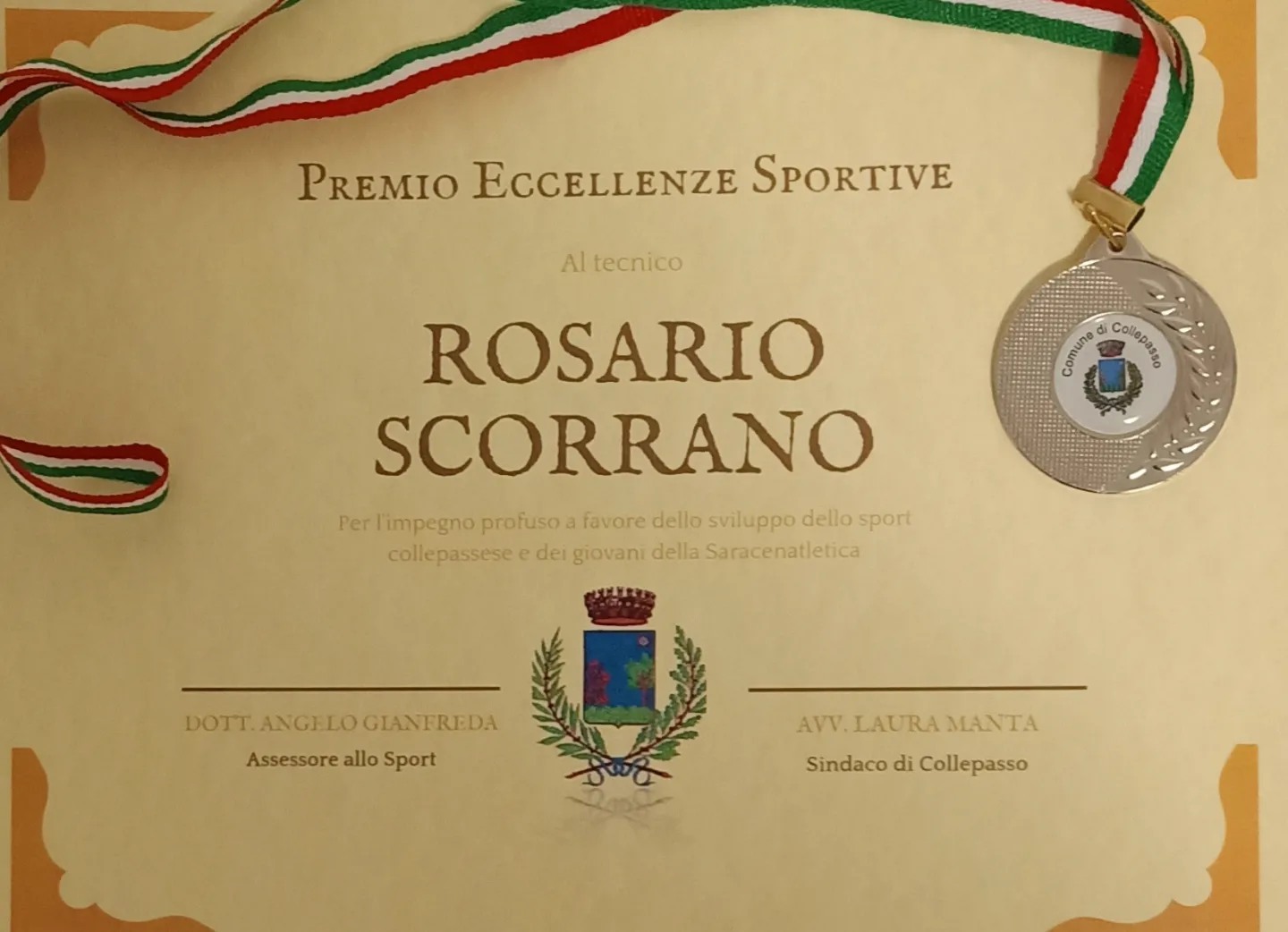 Tra le Eccellenze sportive collepassesi, anche Rosario Scorrano, cuore pulsante del settore giovanile della Saracenatletica