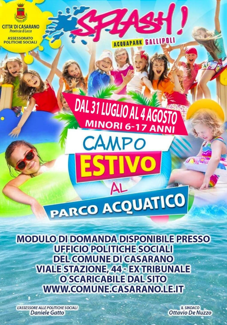Campo estivo al Parco acquatico Slash organizzato dall’Amministrazione Comunale