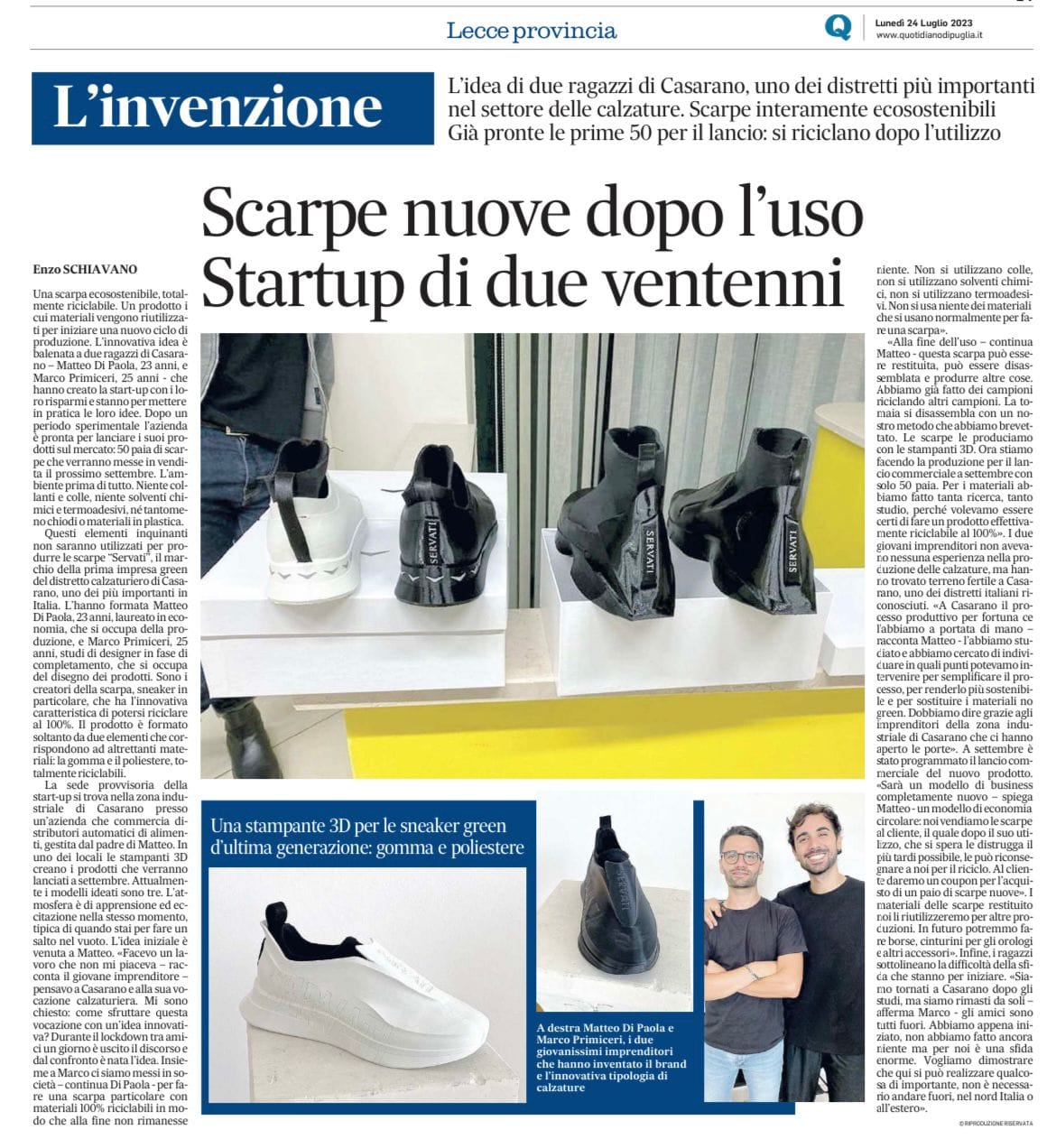 Scarpe ecosostenibili: l’idea di due giovani casaranesi