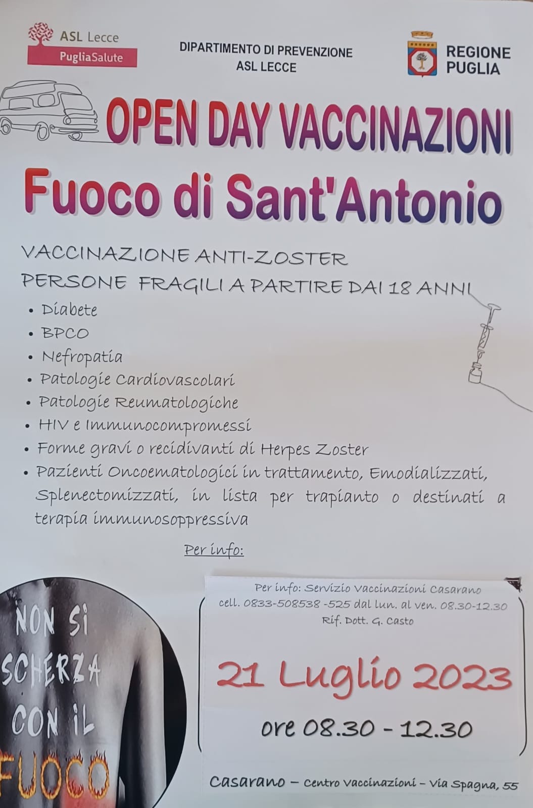 21 Luglio: Open Day vaccinazioni fuoco di Sant’Antonio
