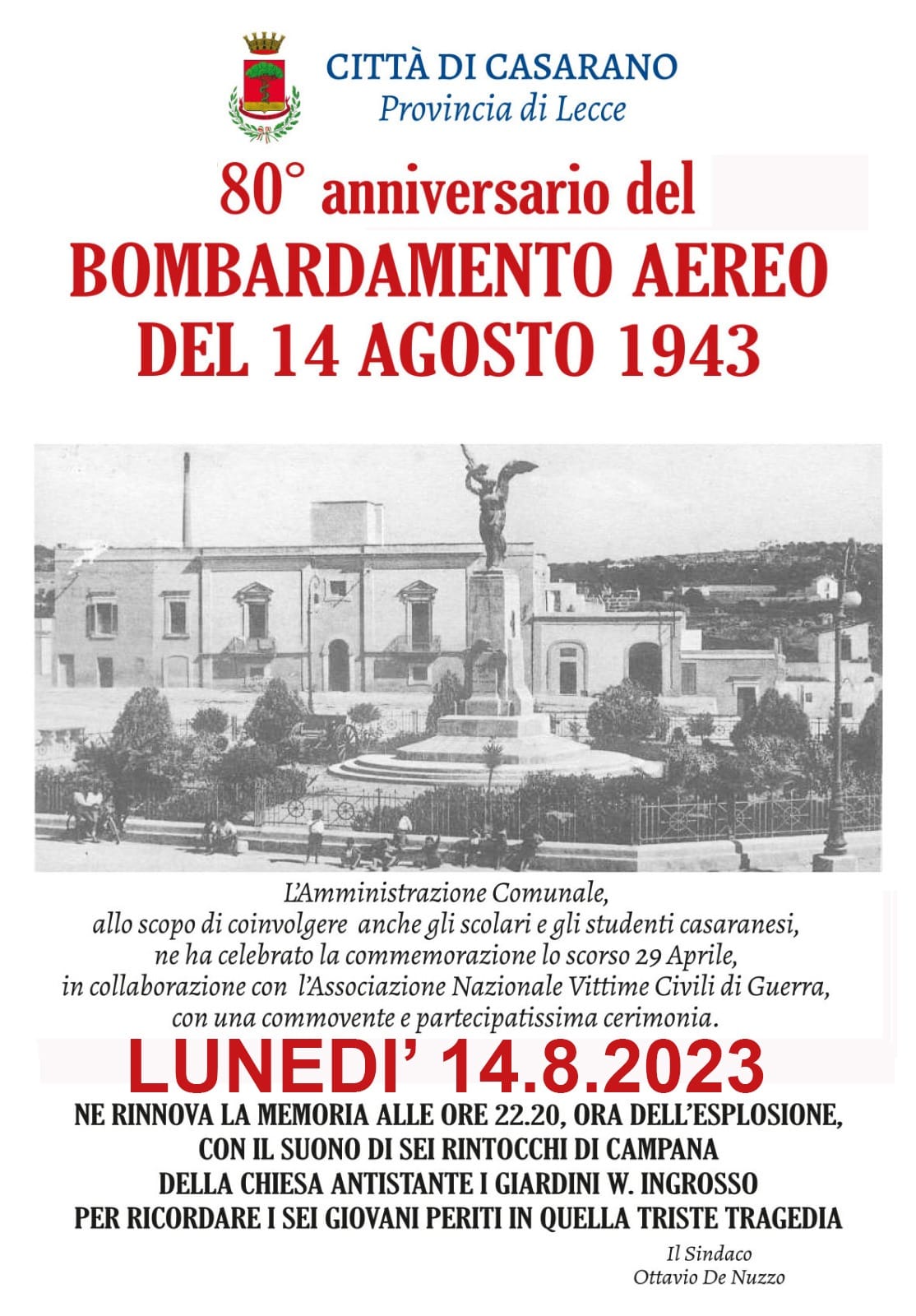 14 agosto: 80esimo anniversario del bombardamento aereo che colpì Casarano