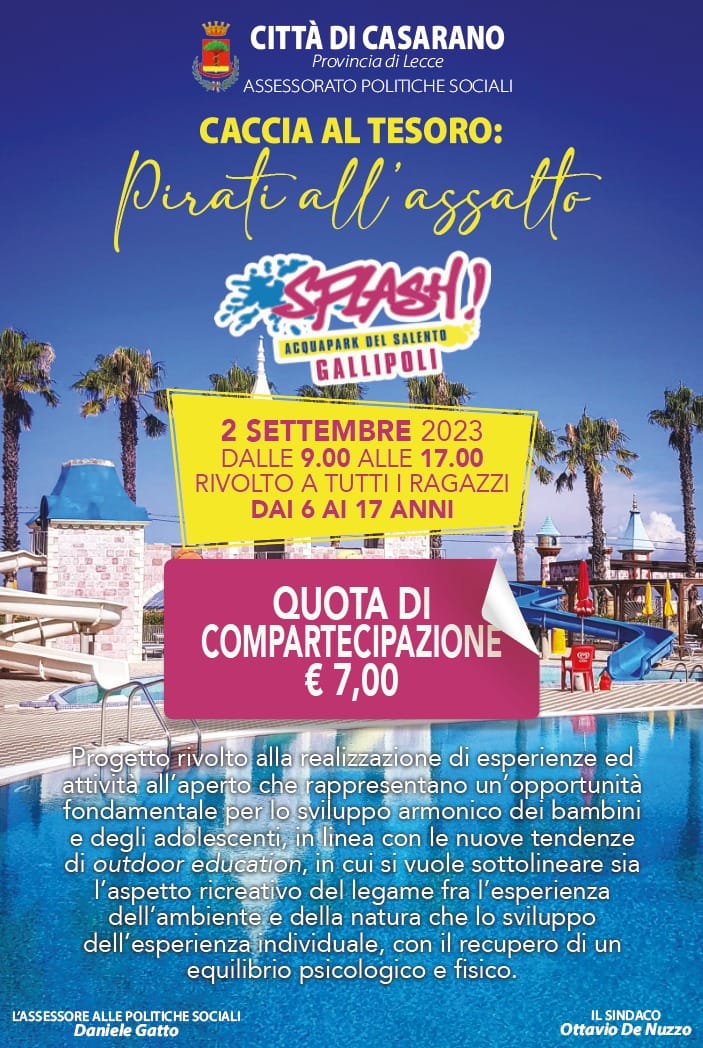 L’Amministrazione organizza una caccia al tesoro nel parco acquatico Splash