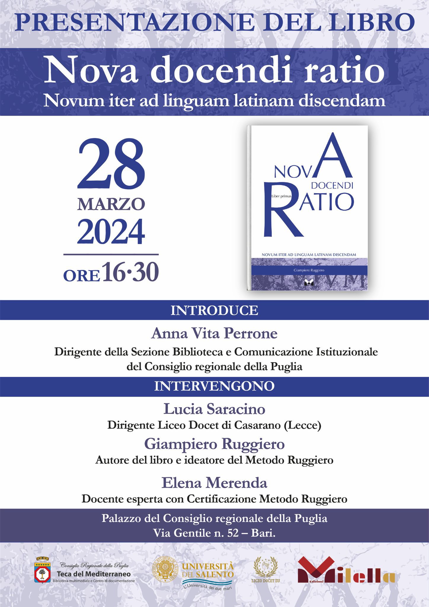 A Bari la prima presentazione del libro “Nova docendi ratio” del prof. Giampiero Ruggiero