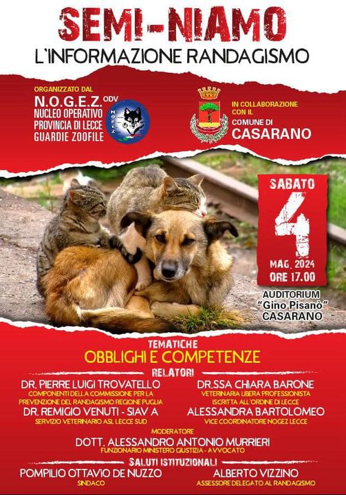 “Semi-Niamo l’informazione Randagismo”. Incontro di sensibilizzazione a Casarano