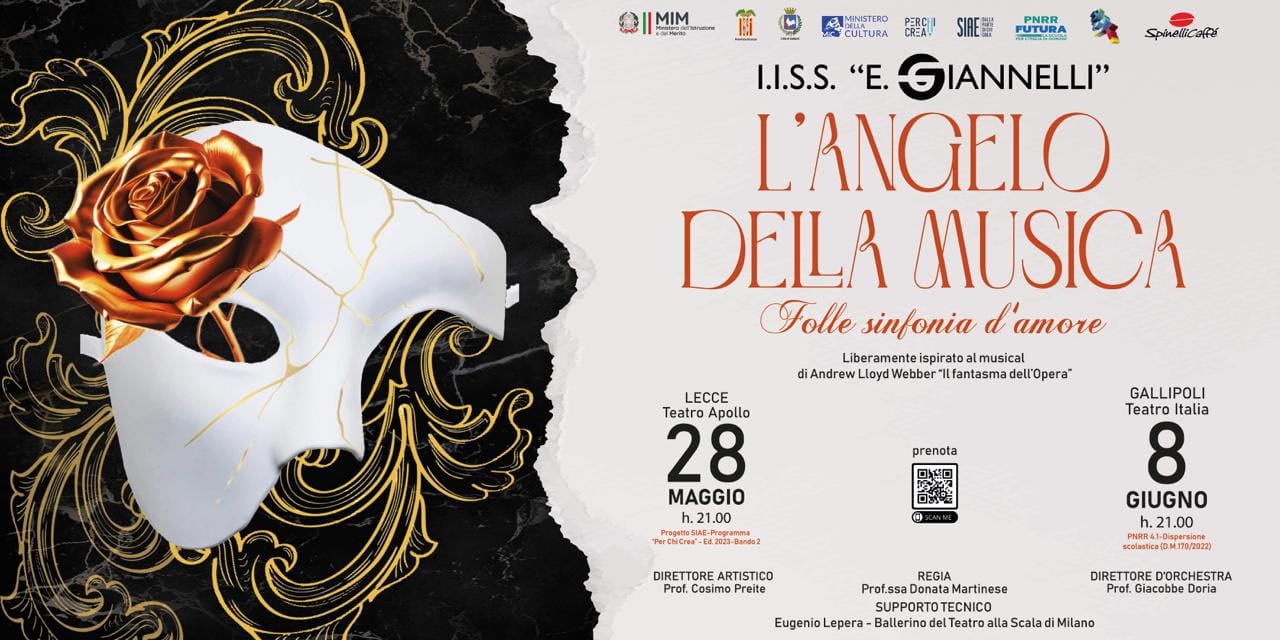 “L’angelo della musica – Folle sinfonia d’amore”: il 28 maggio all’Apollo a Lecce e l’8 giugno a Gallipoli il musical degli artisti del “Giannelli”