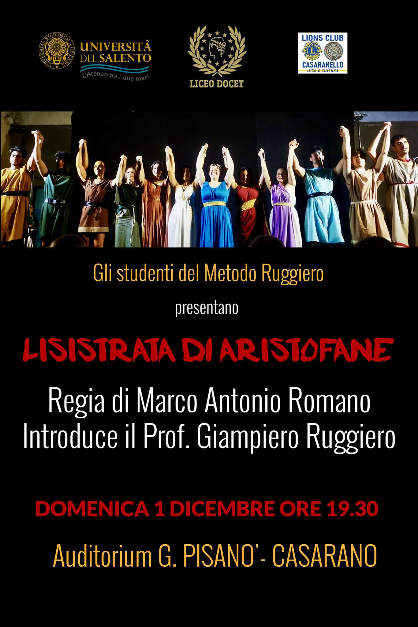 Torna, a grande richiesta, la Lisistrata. In scena gli studenti del Metodo Ruggiero