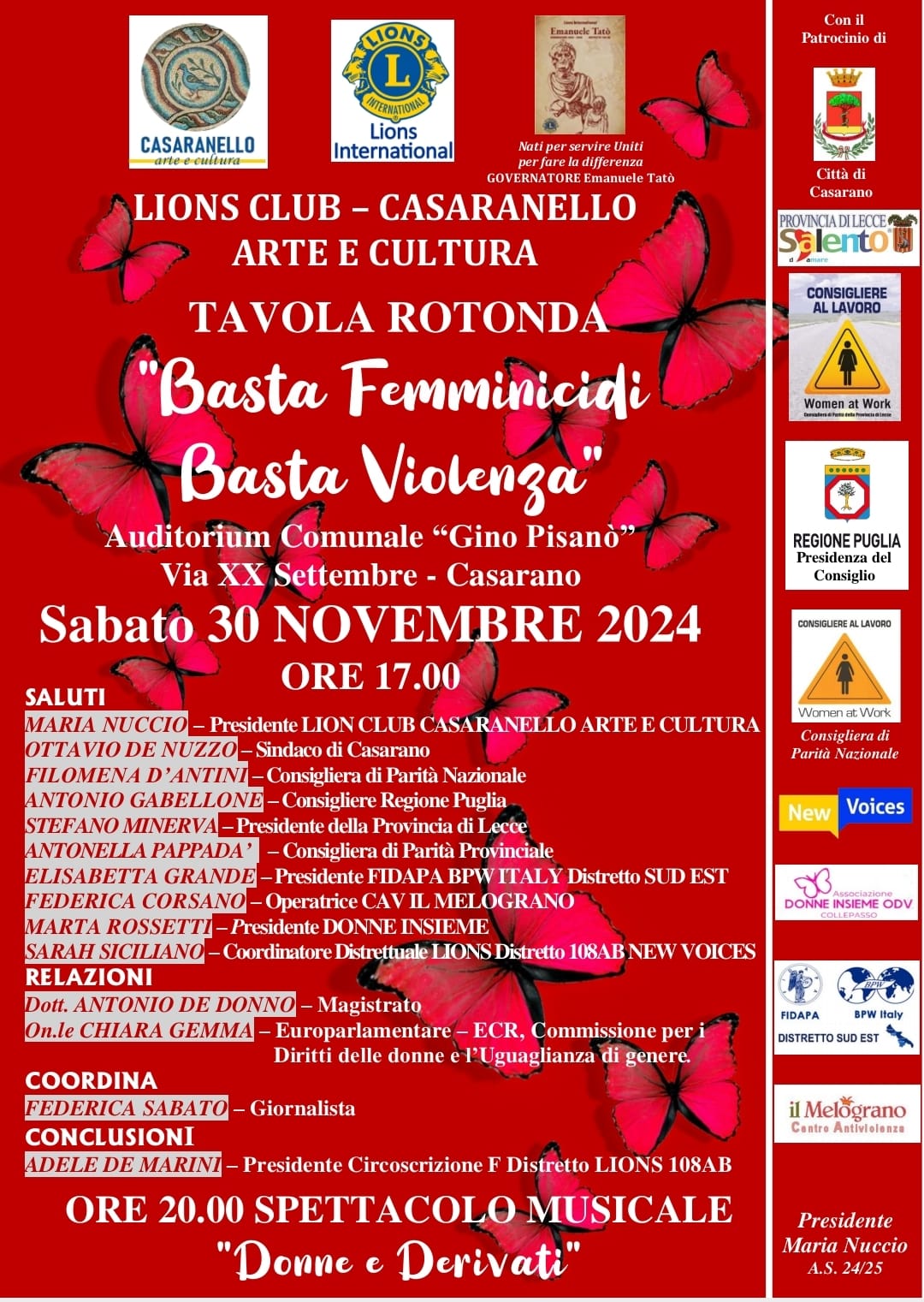 Due eventi targati Lions Club Casaranello per la giornata contro la violenza sulle donne
