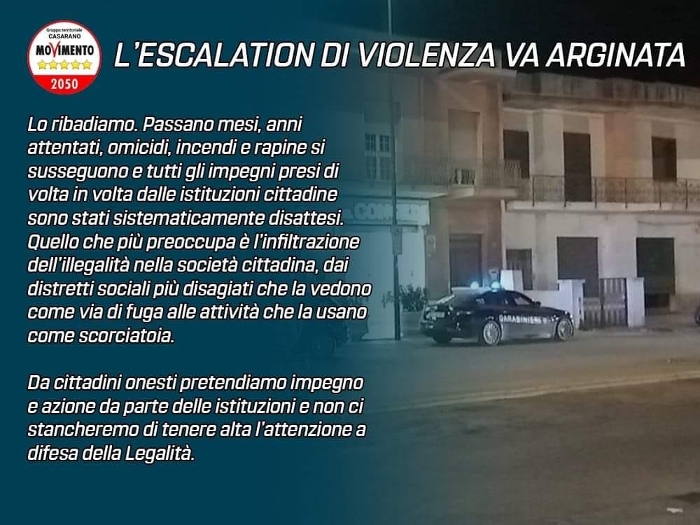 M5S: “L’escalation di violenza va arginata”