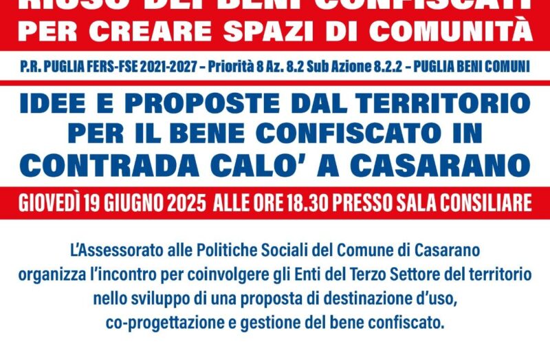 Riuso dei beni confiscati per creare spazi di comunità: incontro di progettazione con la cittadinanza