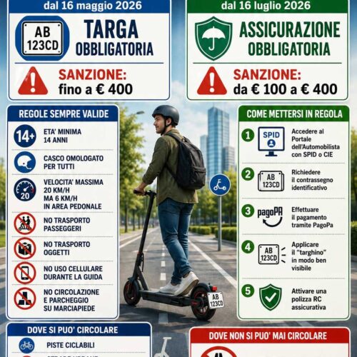 Monopattini elettrici, la Polizia Locale ricorda le nuove regole: targa e assicurazione obbligatorie