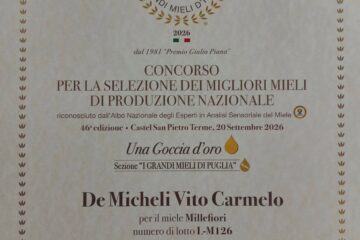 Il miele Millefiori di Vito Carmelo De Micheli conquista “Una Goccia d’oro” al concorso nazionale