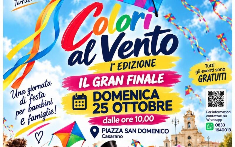 Colori al Vento, oggi a Casarano il gran finale: volo collettivo di aquiloni, magia e dolci in piazza