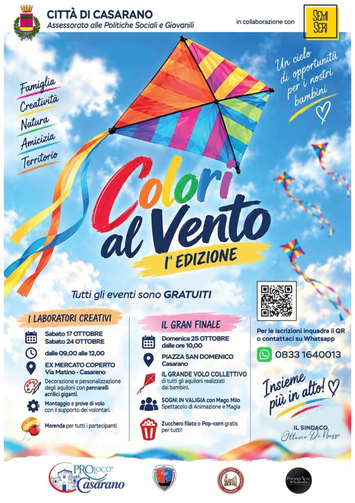 Colori al Vento, al via la prima edizione: laboratori e grande volo di aquiloni per i bambini